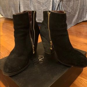 Black suede Boots with gold zipper. Size 7